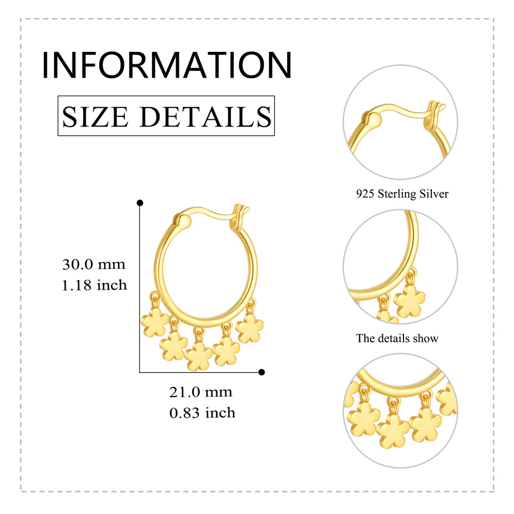 Gold Vermeil Flowers Hoop Earrings for Women-5