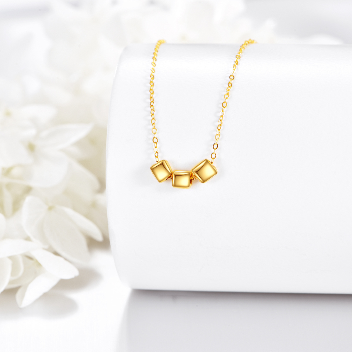 14K Gold Square Pendant Necklace-3