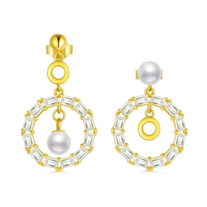 Sterling Silver with Yellow Gold Plated Pearl Round Drop Earrings-1