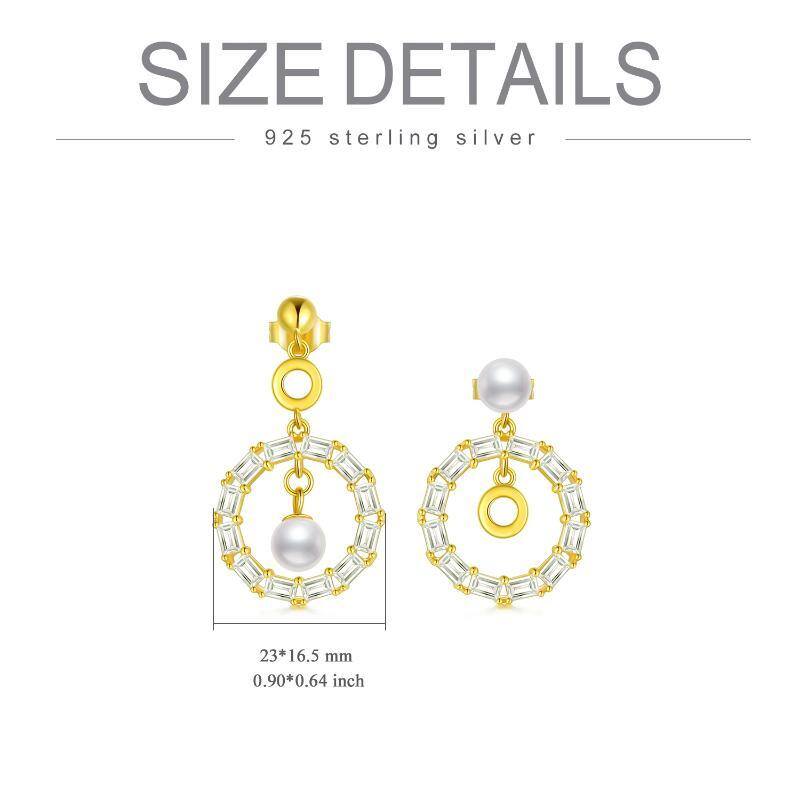 Sterling Silver with Yellow Gold Plated Pearl Round Drop Earrings-4