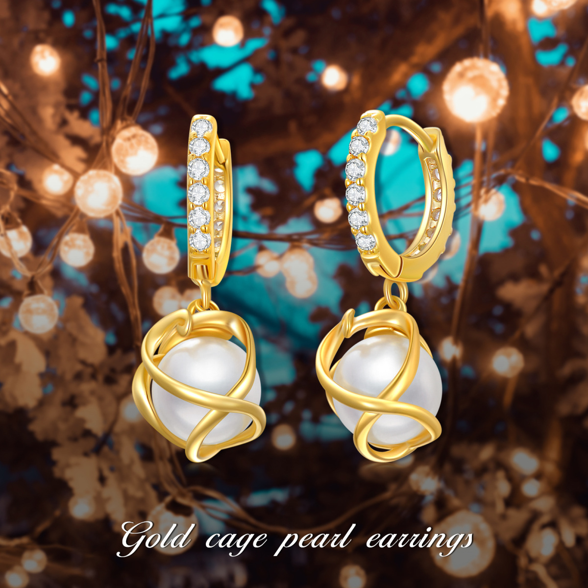 Sterling Silver with Yellow Gold Plated Round Pearl Infinite Symbol Drop Earrings-5