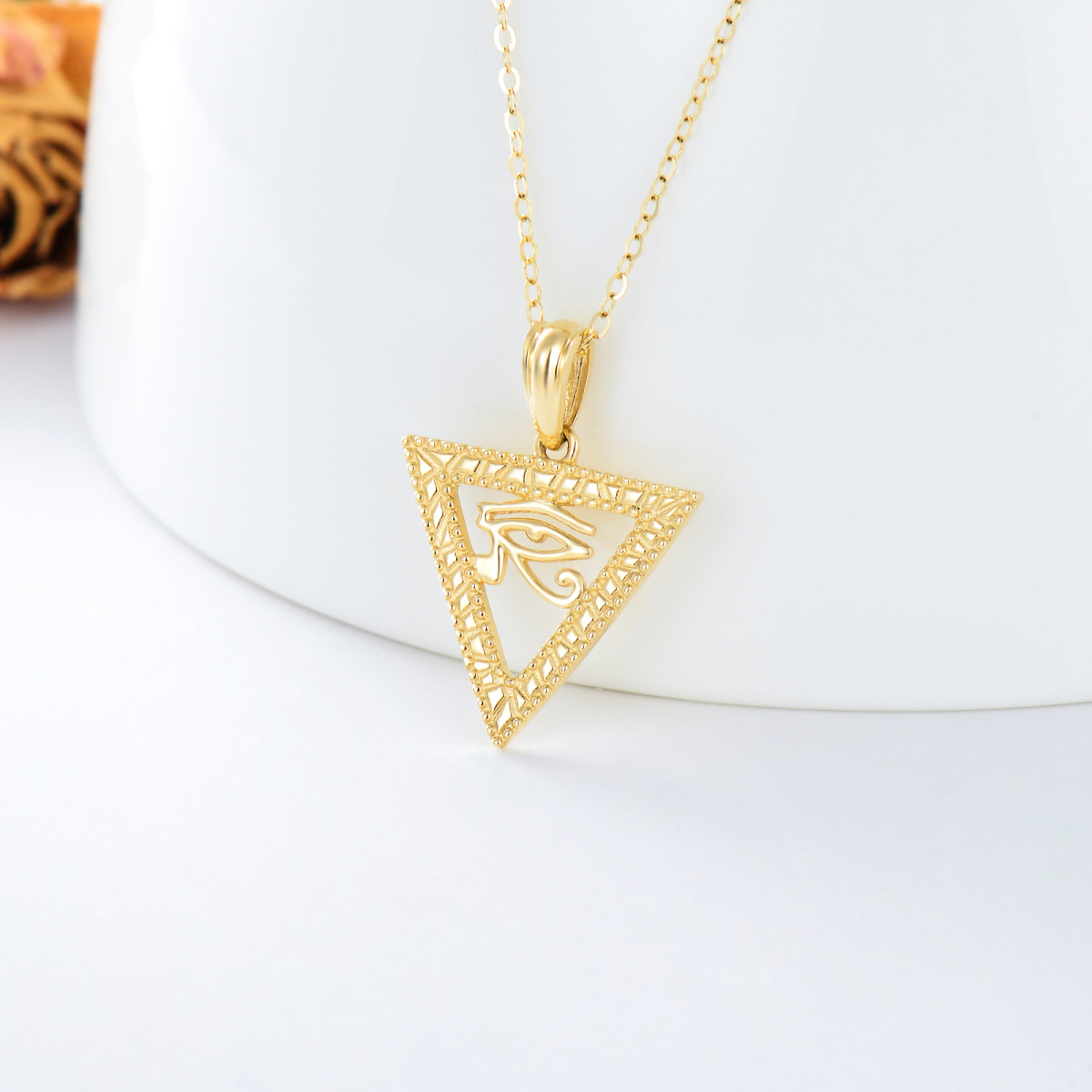 Collar con colgante triangular de ojo malvado en oro de 14 quilates-3