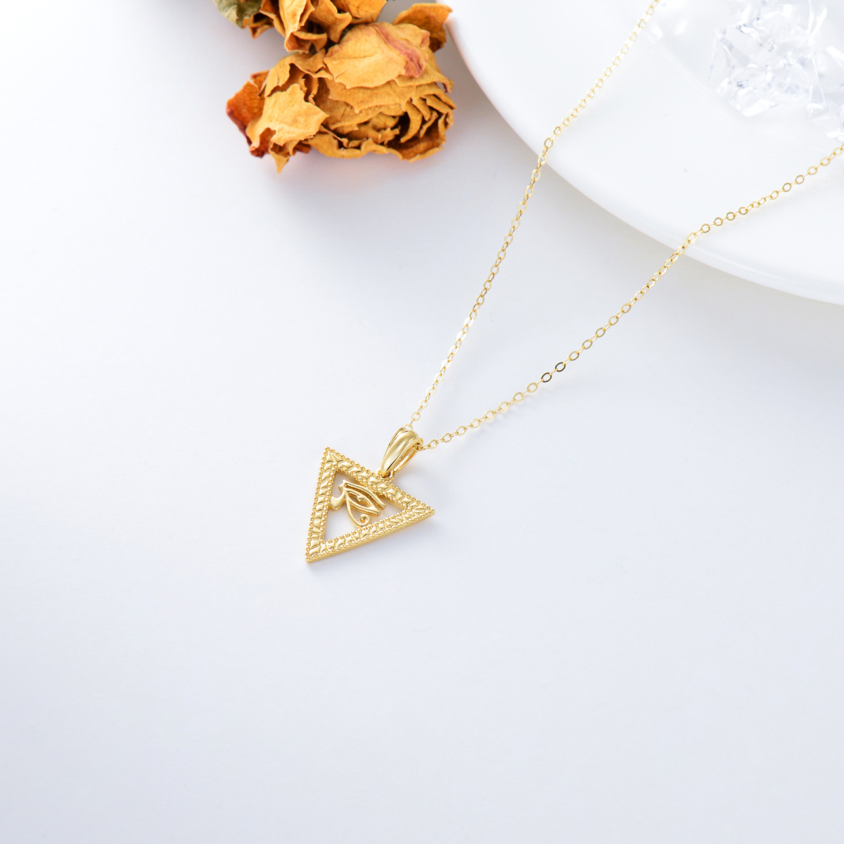 Collar con colgante triangular de ojo malvado en oro de 14 quilates-4