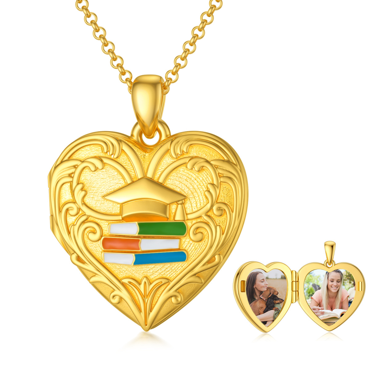 Gold Vermei Butterfly & Heart Trencher Cap Personalized Photo Locket Necklace-1