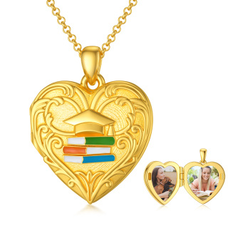 Gold Vermei Butterfly & Heart Trencher Cap Personalized Photo Locket Necklace-2