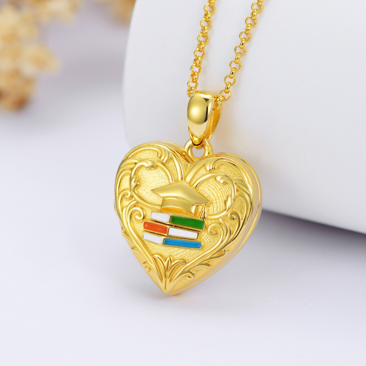 Gold Vermei Butterfly & Heart Trencher Cap Personalized Photo Locket Necklace-3