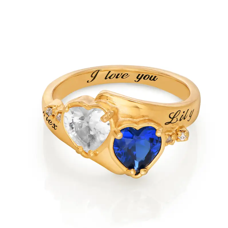 Bague cœur personnalisée en vermeil doré avec pierre de naissance pour femme-1