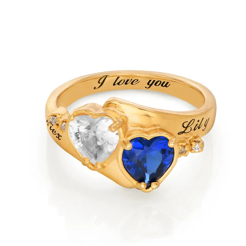 Gold Vermeil Personalized Heart Ring with Birthstone for Women-1