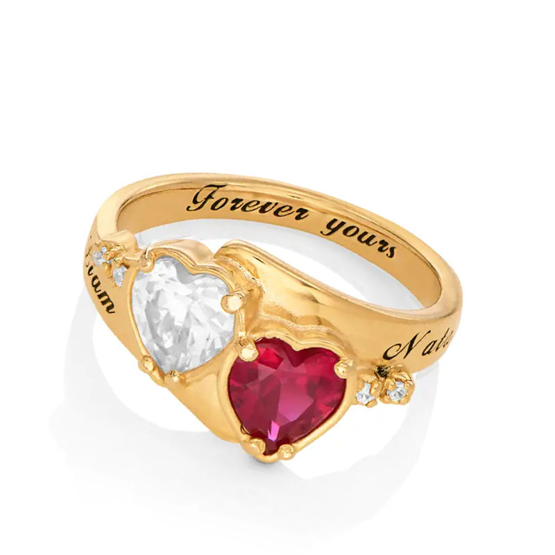 Bague cœur personnalisée en vermeil doré avec pierre de naissance pour femme-3