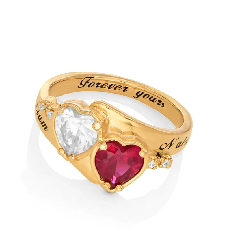 Gold Vermeil Personalized Heart Ring with Birthstone for Women-3