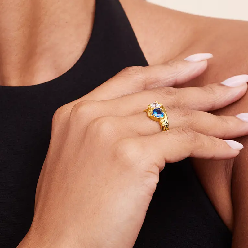 Bague cœur personnalisée en vermeil doré avec pierre de naissance pour femme-2