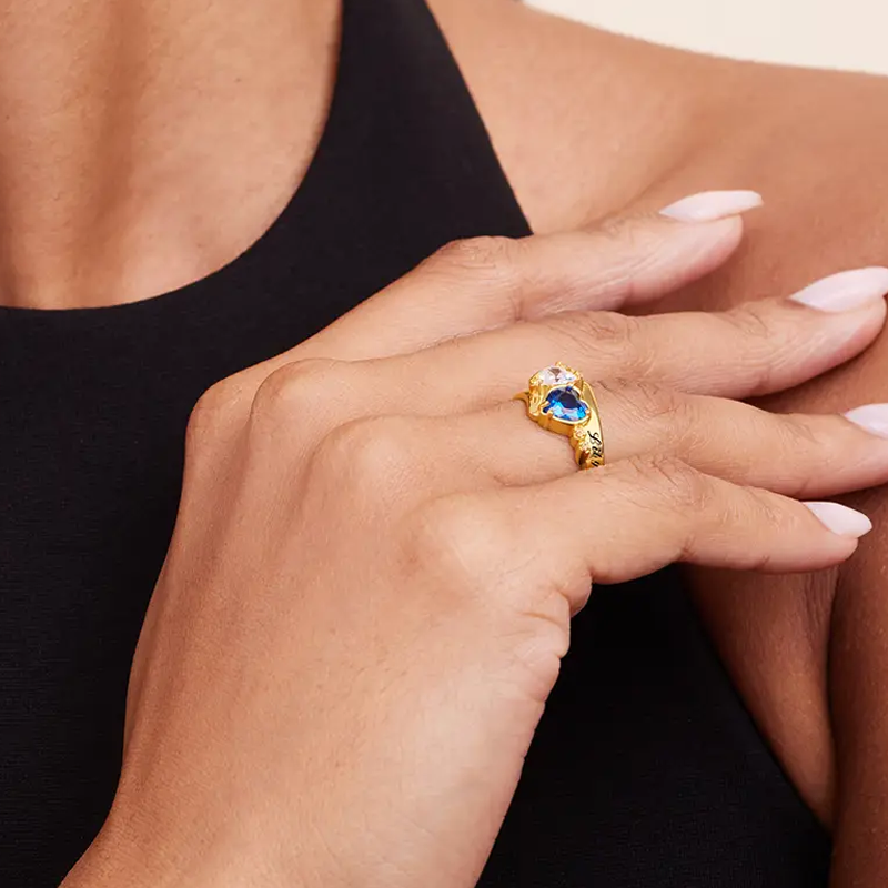 Anillo de oro vermeil personalizado con forma de corazón y piedra de nacimiento para mujer-2