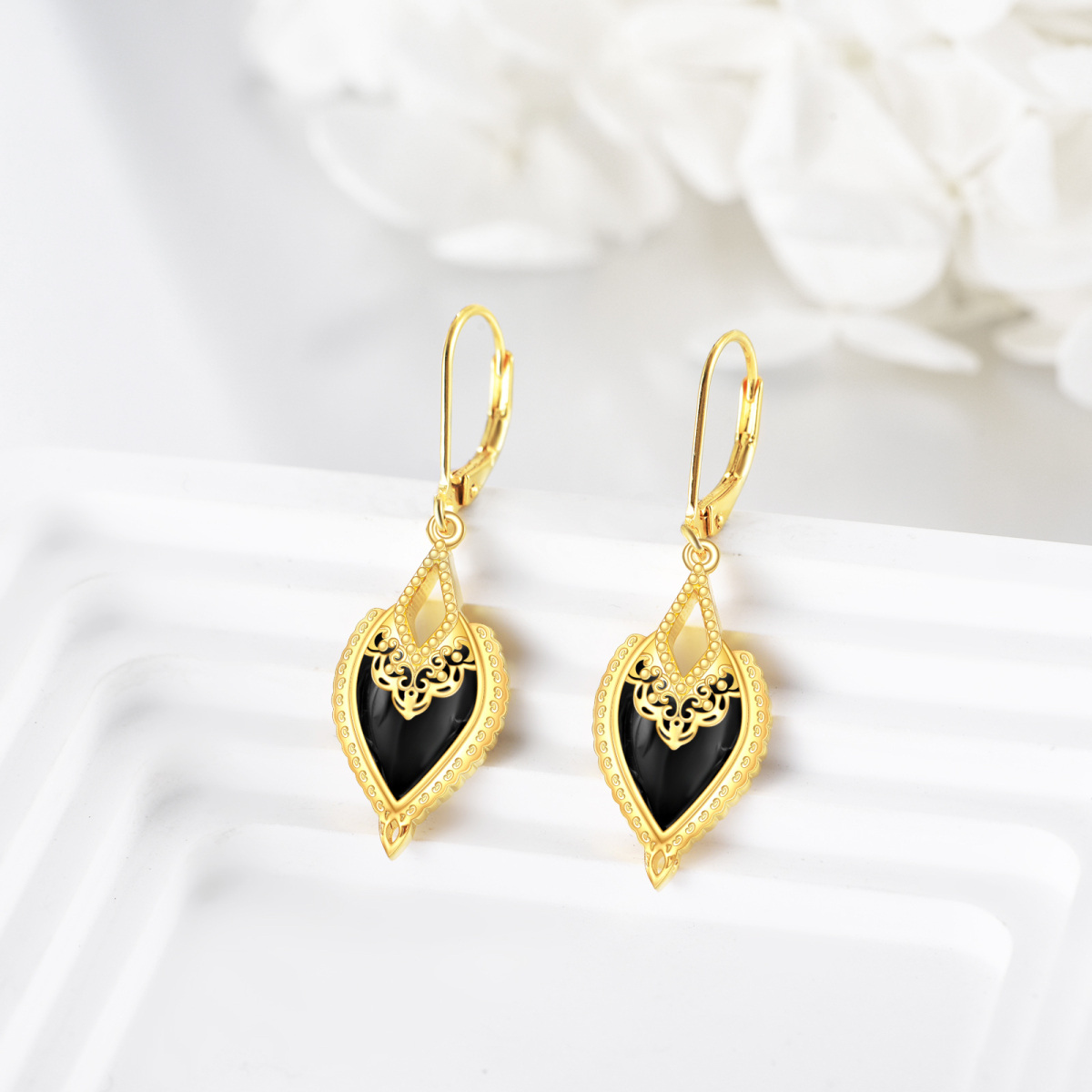 Gold Vermeil Agate Grandmother & Mother & Daughter & Sisters & Heart Lever Earrings-3