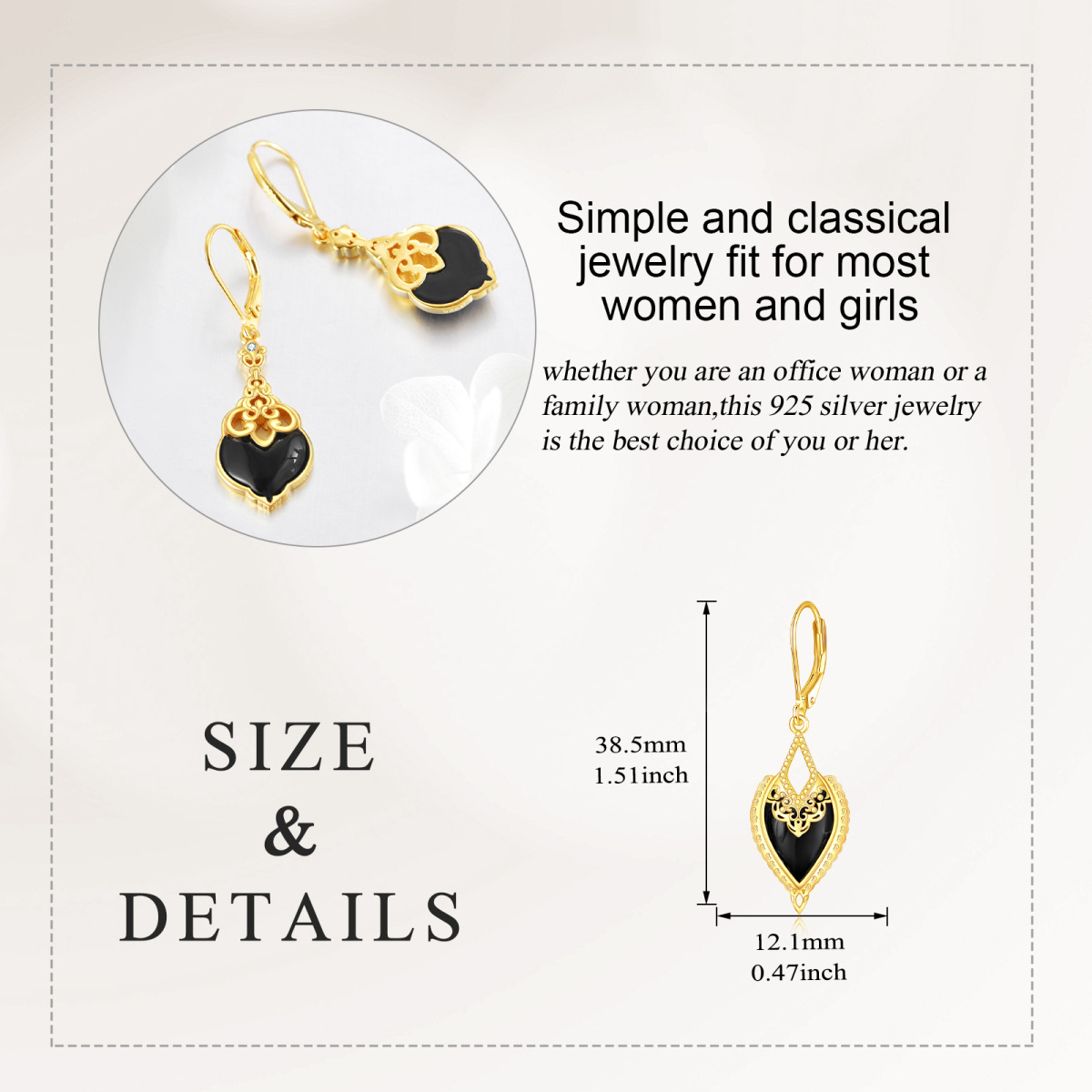 Gold Vermeil Agate Grandmother & Mother & Daughter & Sisters & Heart Lever Earrings-5