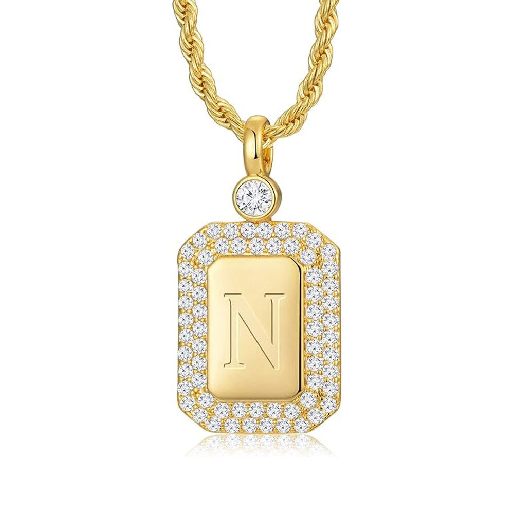 Collar con barra y letra inicial personalizada en plata vermeil y oro para mujer-1