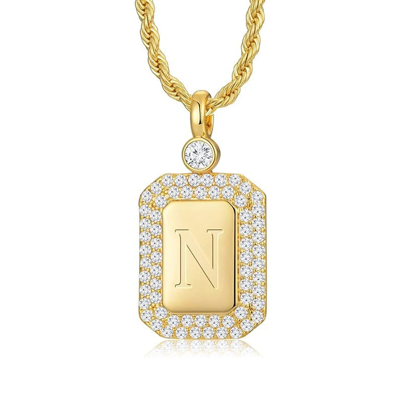 Gold Vermeil Silver chain Personalized Initial Letter & Bar Necklace for Women-17