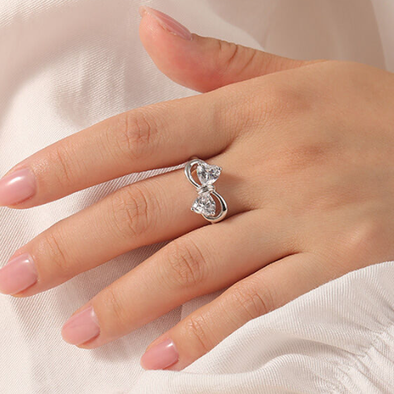 Bague en or vermeil avec pierre de naissance gravée personnalisée en forme de cœur et symbole de l'infini pour femme-2