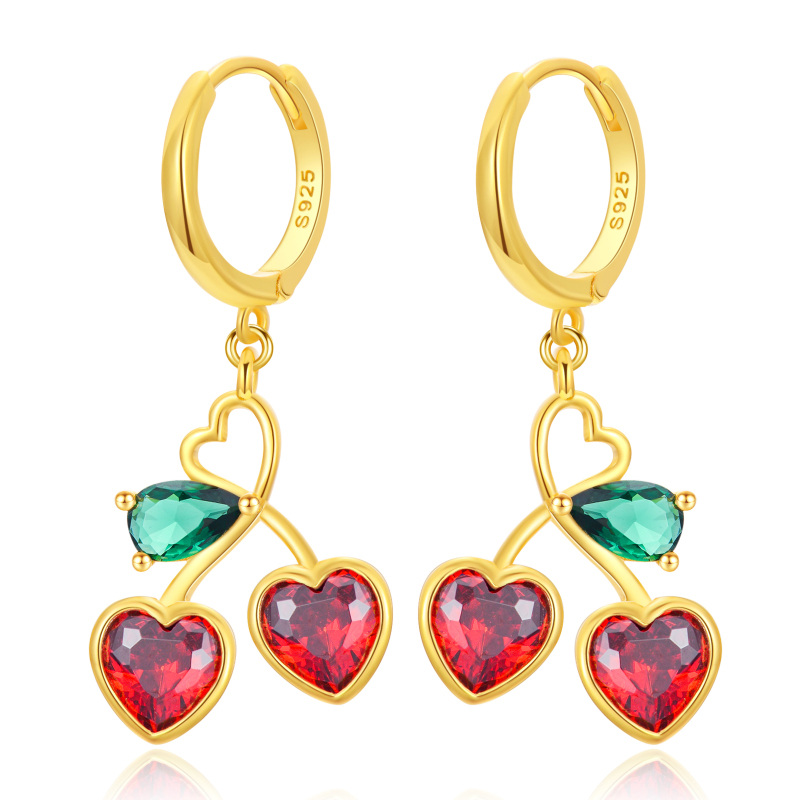 Boucles d'oreilles pendantes en forme de cœur en or vermeil pour femme-16