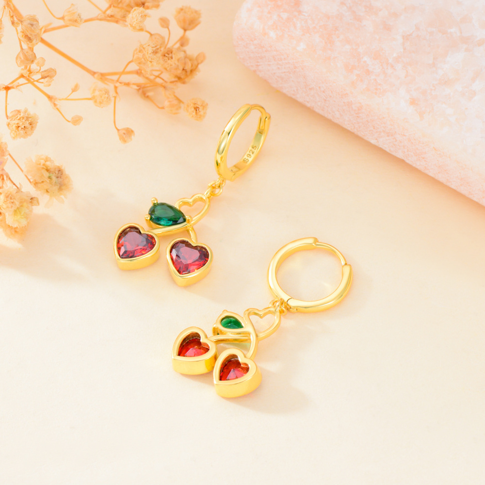 Brincos de gota de coração de cereja de vermeil de ouro para mulheres-3