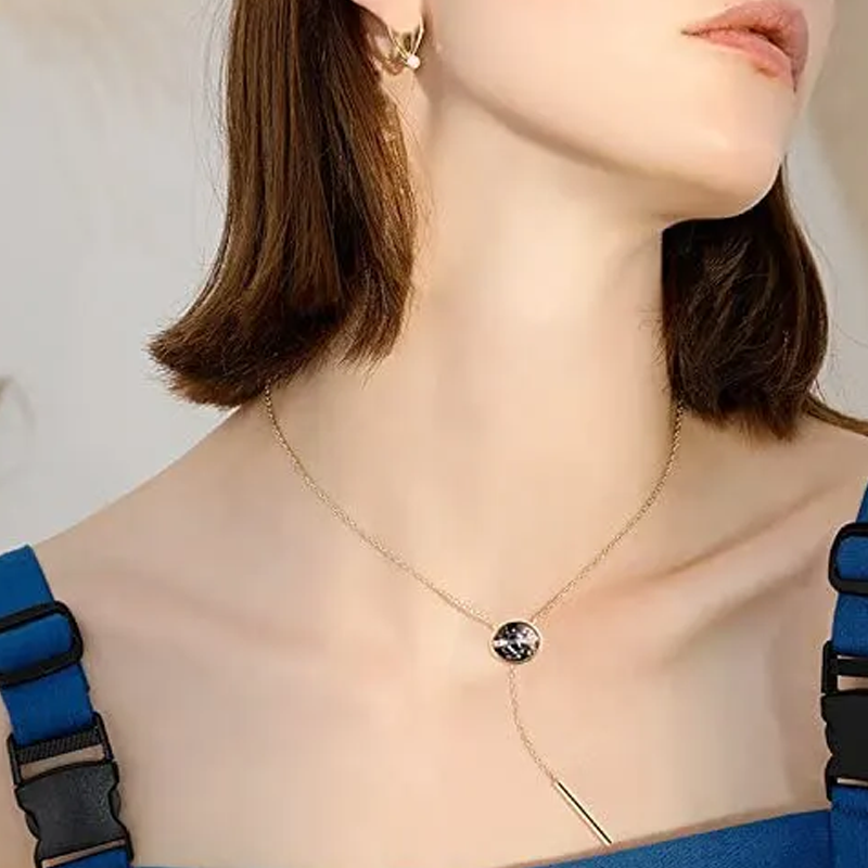 Gold Vermeil Circle Adjustable Y Necklace for Women-2