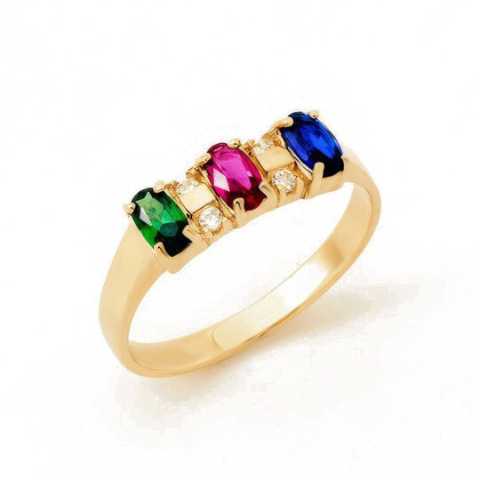 Anillo de barra con piedra natal personalizada de cristal vermeil de oro para mujer