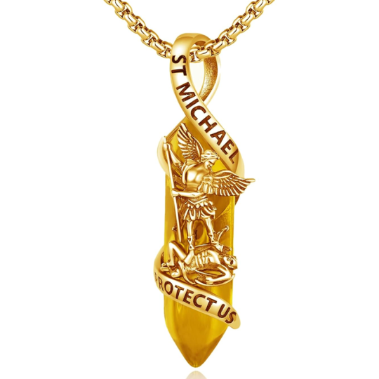 St Michael Necklace Sterling Silver Archangel Michael Healing Crystal Point Saint Michael