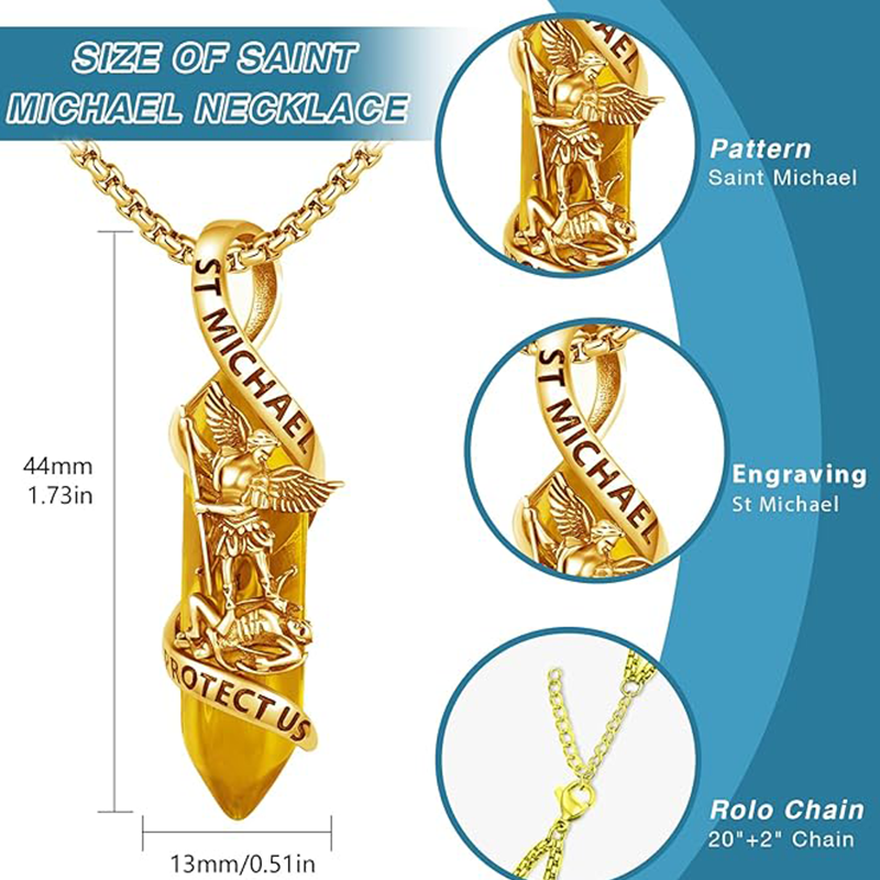 St Michael Necklace Sterling Silver Archangel Michael Healing Crystal Point Saint Michael-2