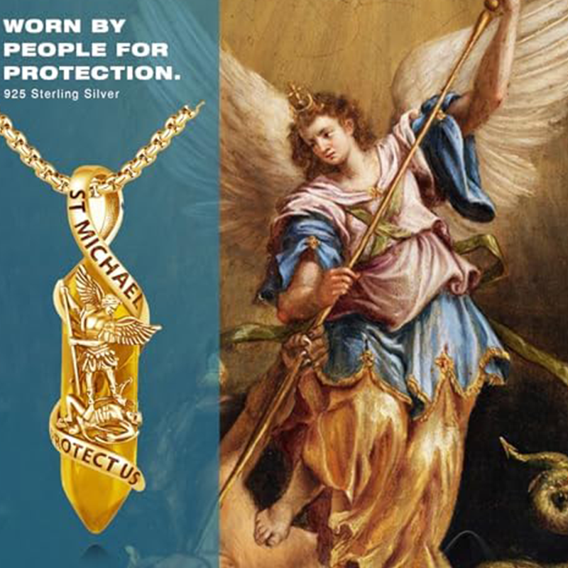 St Michael Necklace Sterling Silver Archangel Michael Healing Crystal Point Saint Michael-3
