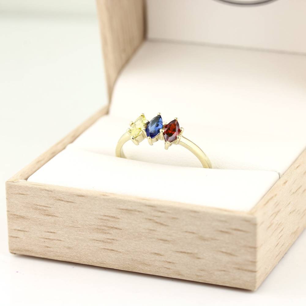 Gepersonaliseerde geboortesteen vierkante ring met verguld kristal voor vrouwen-3