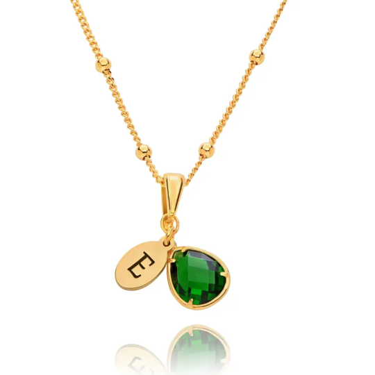 Gold Vermeil Drop Birthstone & Personalized Initial Letter Pendant Necklace for Women