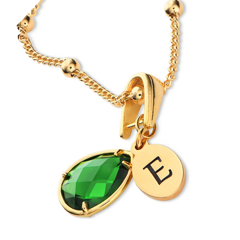 Gold Vermeil Personalized Initial Letter Necklace with Birthstone for Women-3