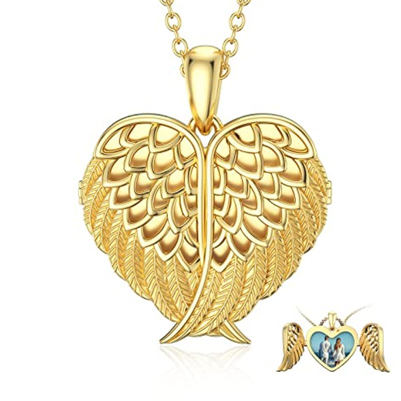 Gold Vermeil Feather & Heart Personalized Photo Locket Necklace for Women-1