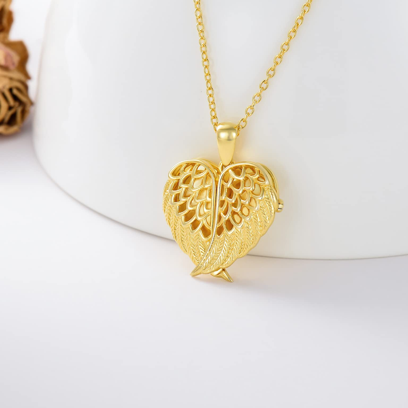 Gold Vermeil Feather & Heart Personalized Photo Locket Necklace for Women-3