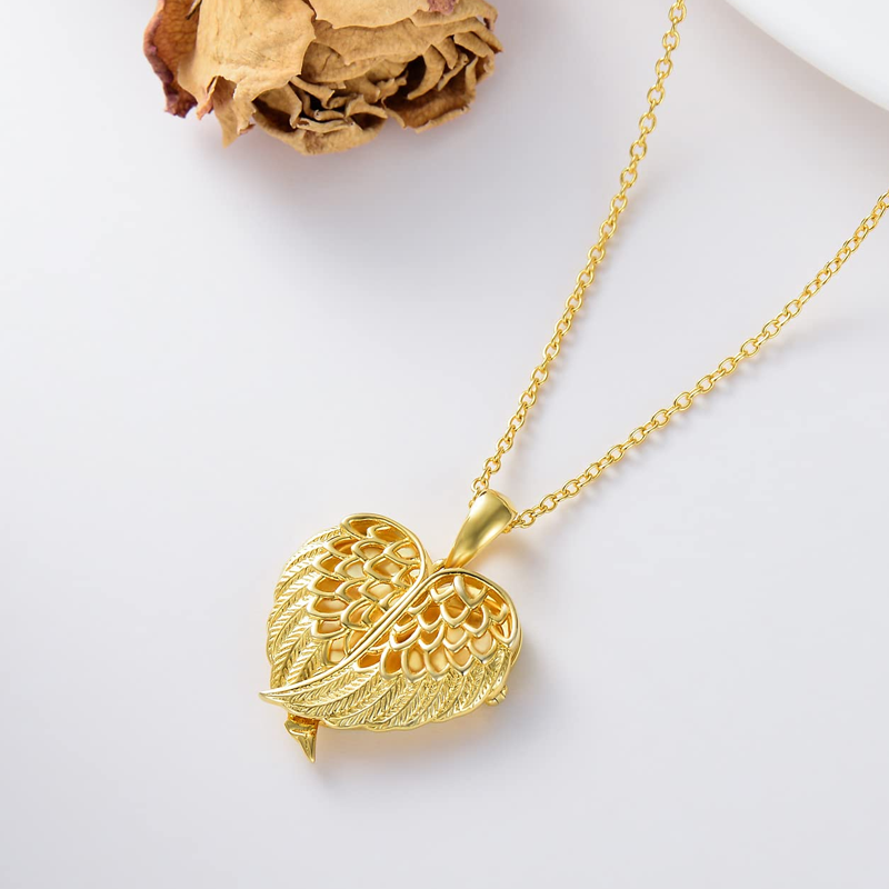 Gold Vermeil Feather & Heart Personalized Photo Locket Necklace for Women-4