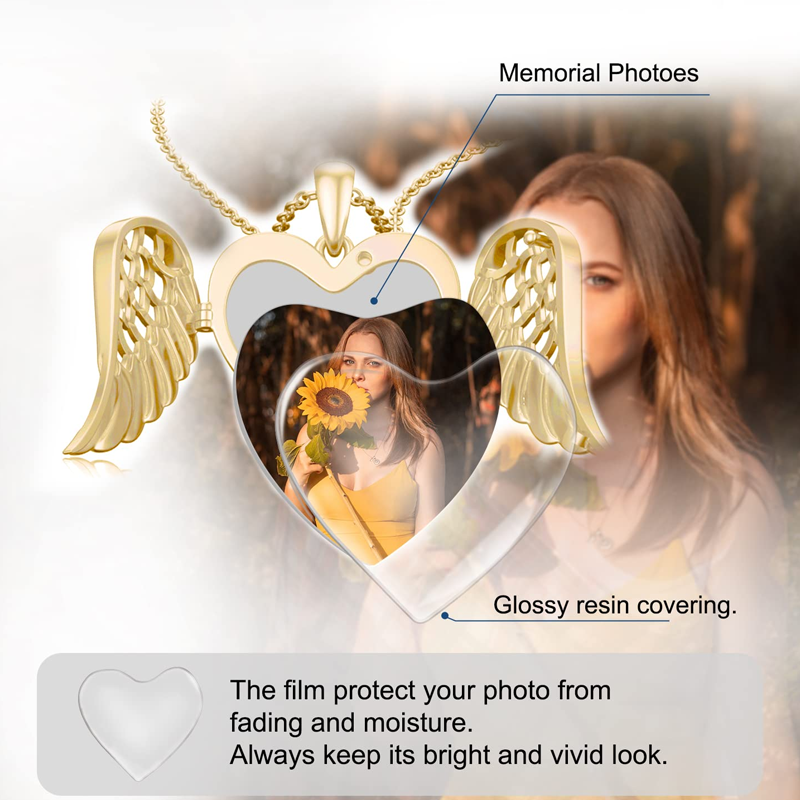 Gold Vermeil Feather & Heart Personalized Photo Locket Necklace for Women-5