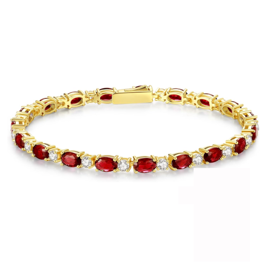 Gold Vermeil Garnet Personalized Birthstone Tennis Chain Bracelet