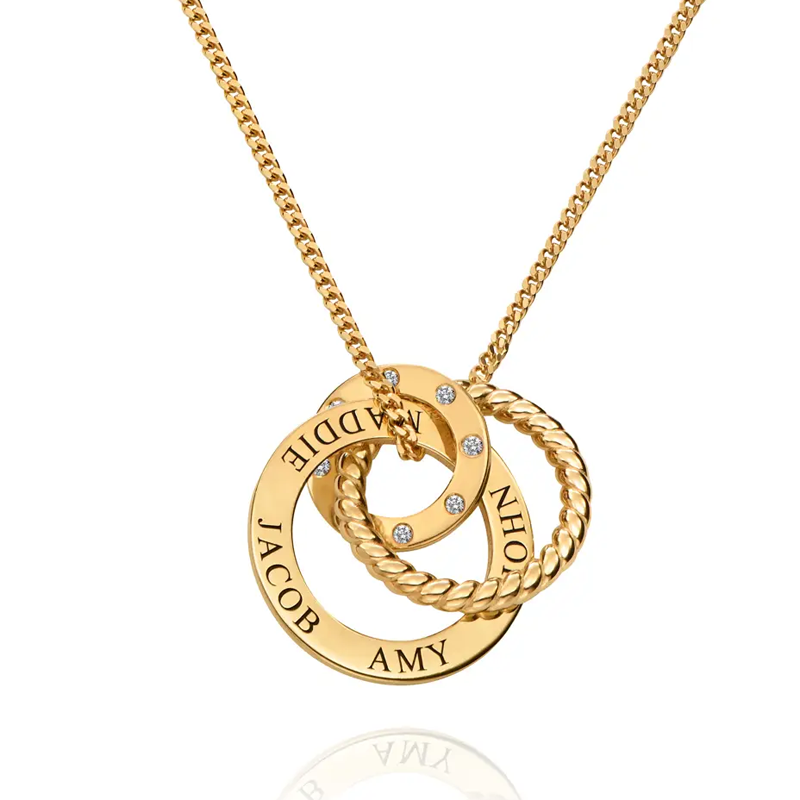 Gold Vermeil Interlocking Personalized Engraving Circle Necklace for Women-1