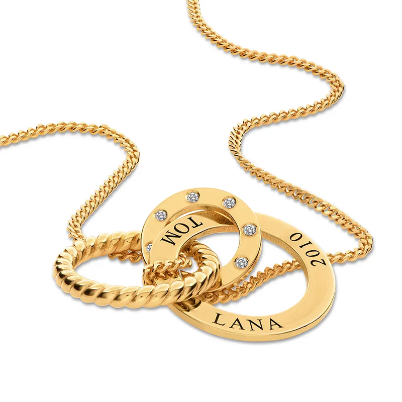 Gold Vermeil Interlocking Personalized Engraving Circle Necklace for Women-3