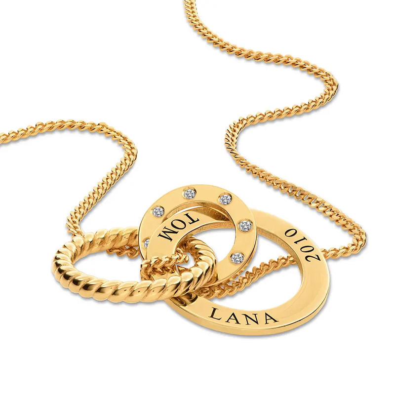 Gold Vermeil Interlocking Personalized Engraved Circle Necklace for Women-3
