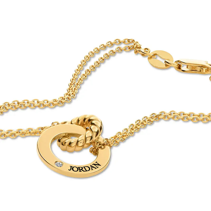 Pulseira de pingente de círculo gravado personalizado com intertravamento de ouro vermeil para mulheres-3
