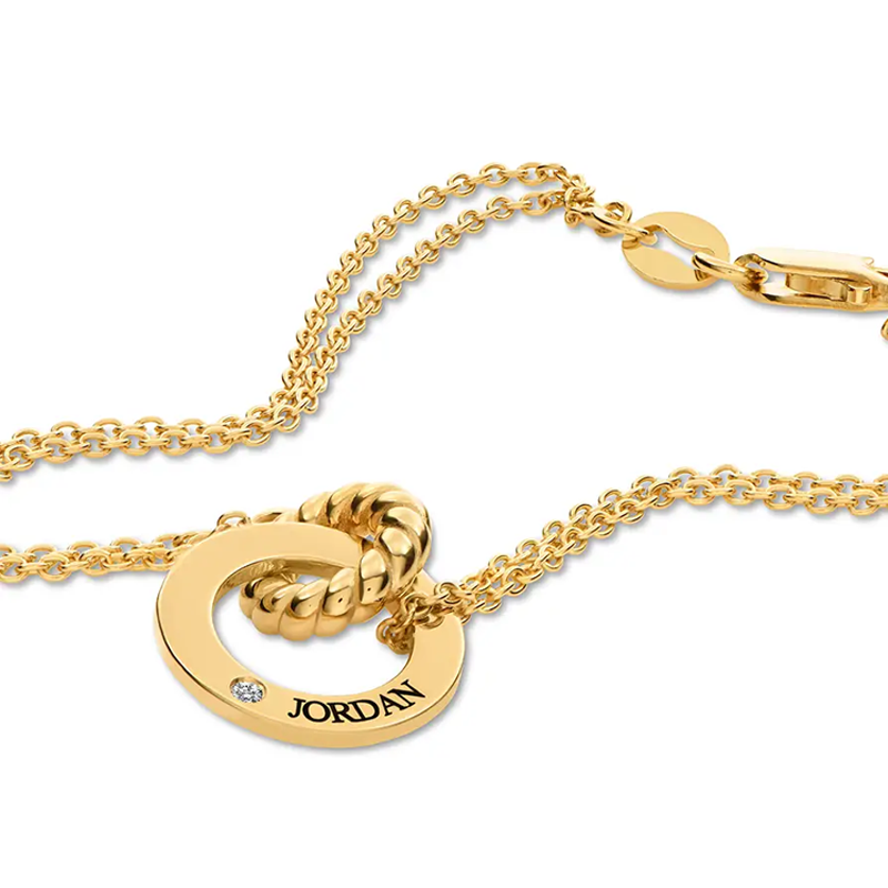 Gold Vermeil Interlocking Personalized Engraving Round Pendant Bracelet for Women-3