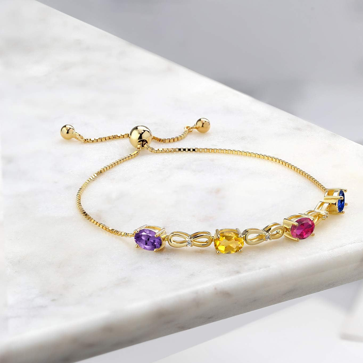 Pulsera personalizada con dije de lazo de moissanita y piedra de nacimiento para abuela, madre y hermanas.-2