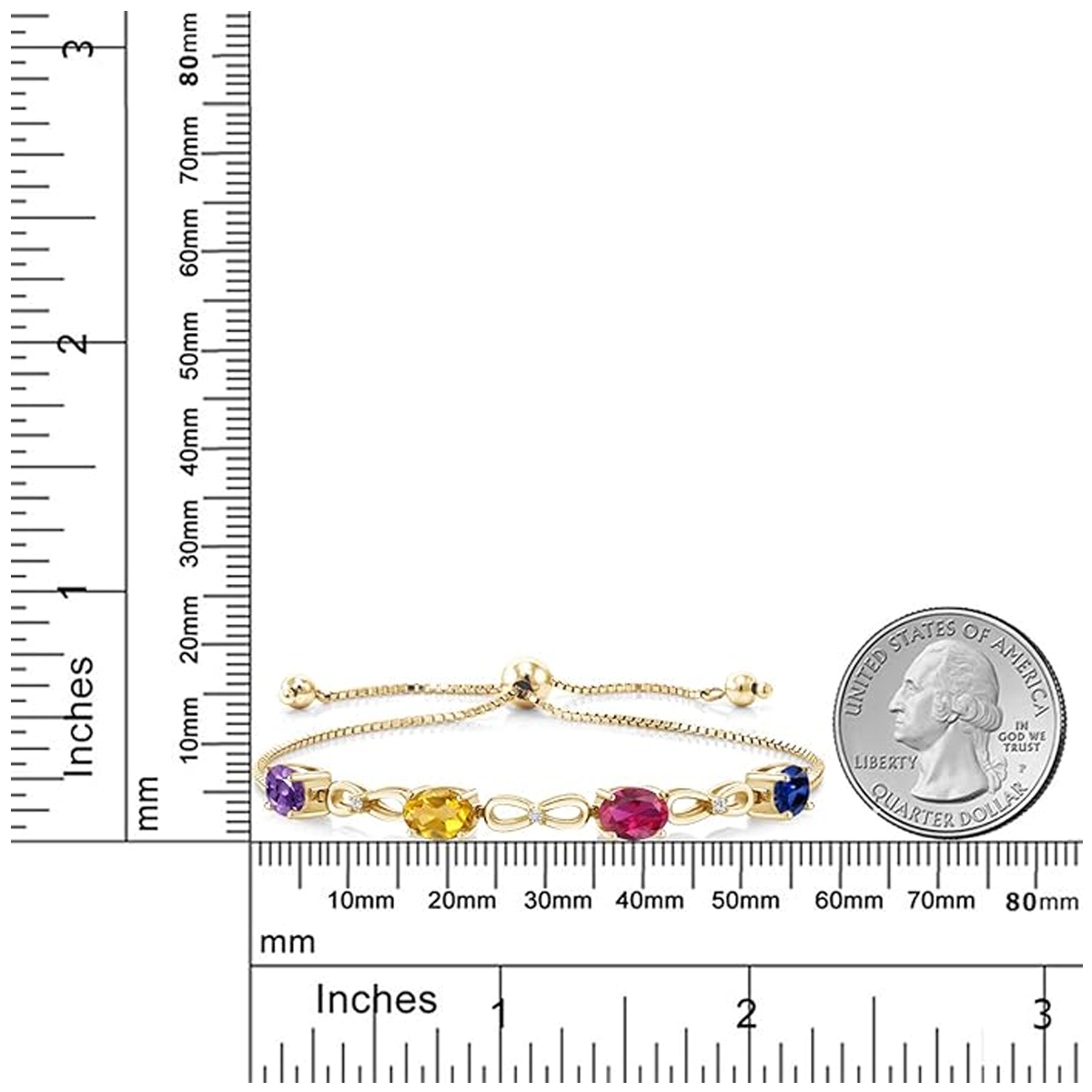 Pulsera personalizada con dije de lazo de moissanita y piedra de nacimiento para abuela, madre y hermanas.-3