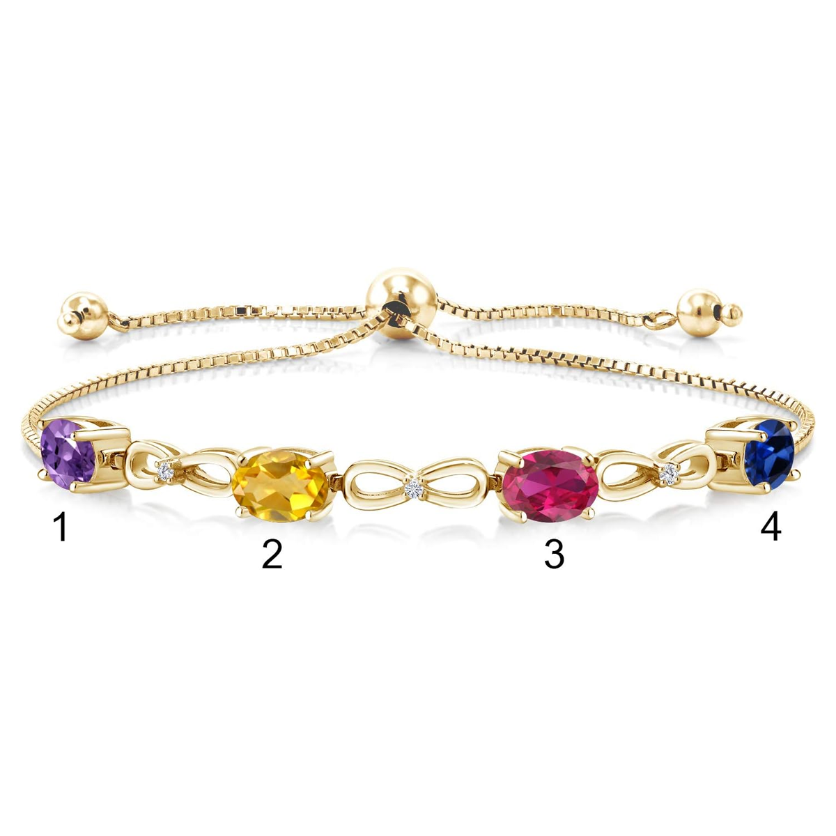 Pulsera personalizada con dije de lazo de moissanita y piedra de nacimiento para abuela, madre y hermanas.-4