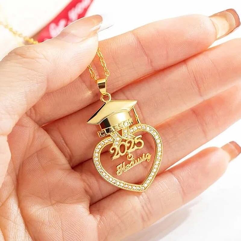 Collar de graduación con nombre para padres e hijos en oro vermeil y circonita cúbica.-2