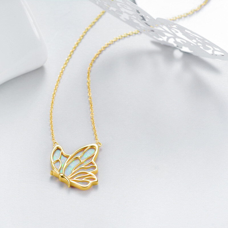 Gold Vermeil Opal Butterfly Necklace for Women-4