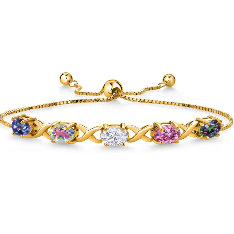 Gold Vermeil Oval Cut Personalized Birthstone & Mother & Sisters Charm Bracelet-4
