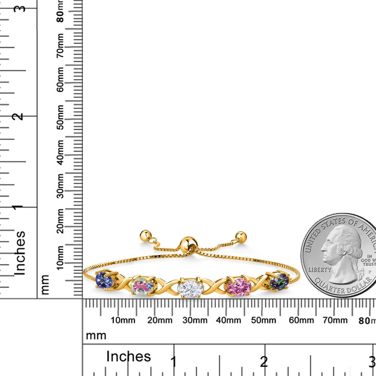 Pulsera con dijes personalizados de madre y hermana con piedra de nacimiento de corte ovalado en oro vermeil-3