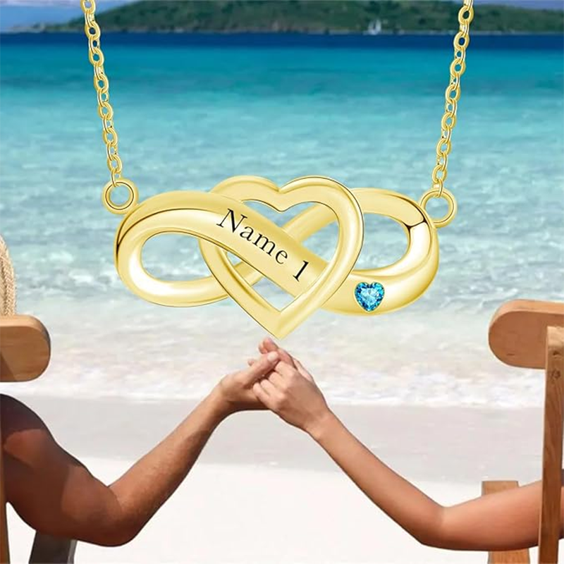 Collana con simbolo dell'infinito con nome e pietra portafortuna personalizzata in oro vermeil per donna-3