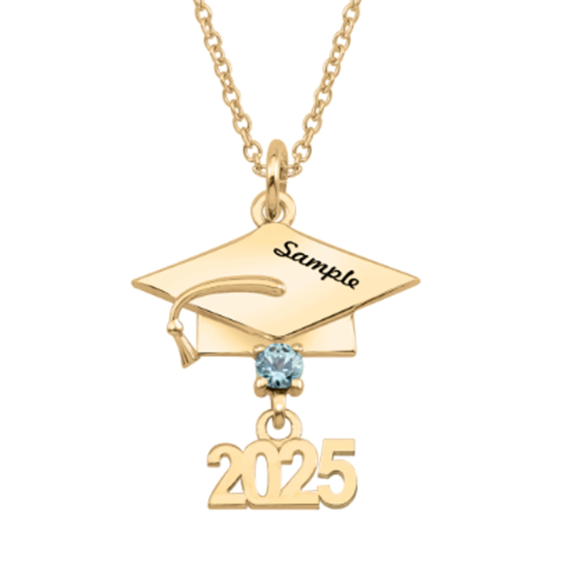 Gold Vermeil Personalized Birthstone Nameplate Parents & Children Pendant Necklace Graduation Necklace-3